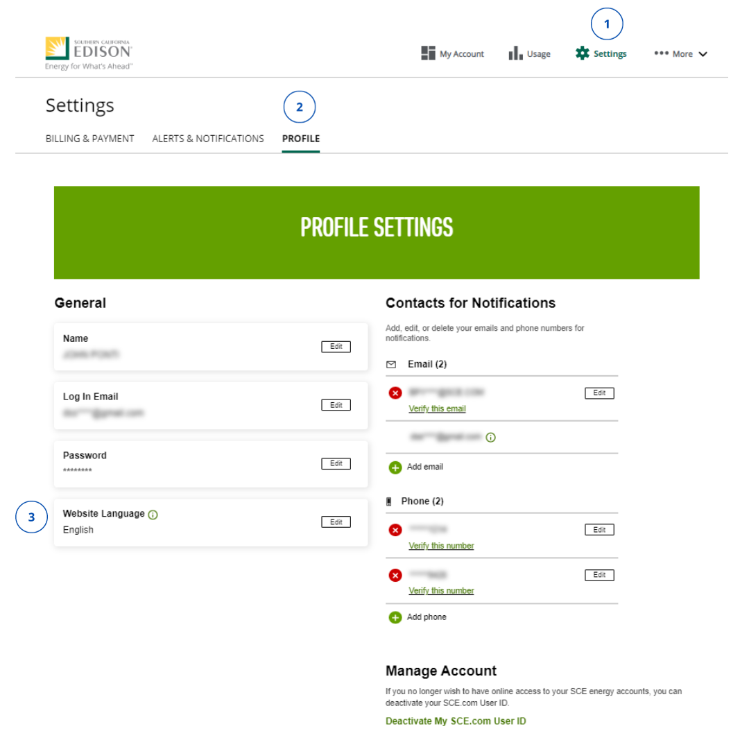 Profile settings page in my account dashboard