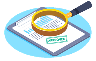 magnifying glass and data on clipboard graphic